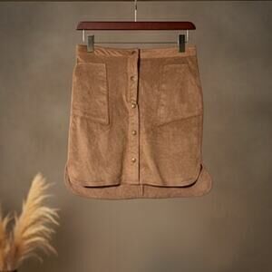 Bar III Faux Suede Mini Skirt Camel Brown Button Front Classic Junior Medium